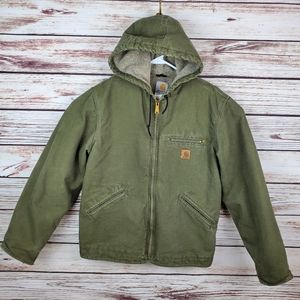 Carhartt Med Green Sherpa Lined Canvas Coat J141